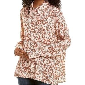 Jonathan Simkhai ✘ Floral-Print Long Sleeve Button Collared Shirt, Sienna, S